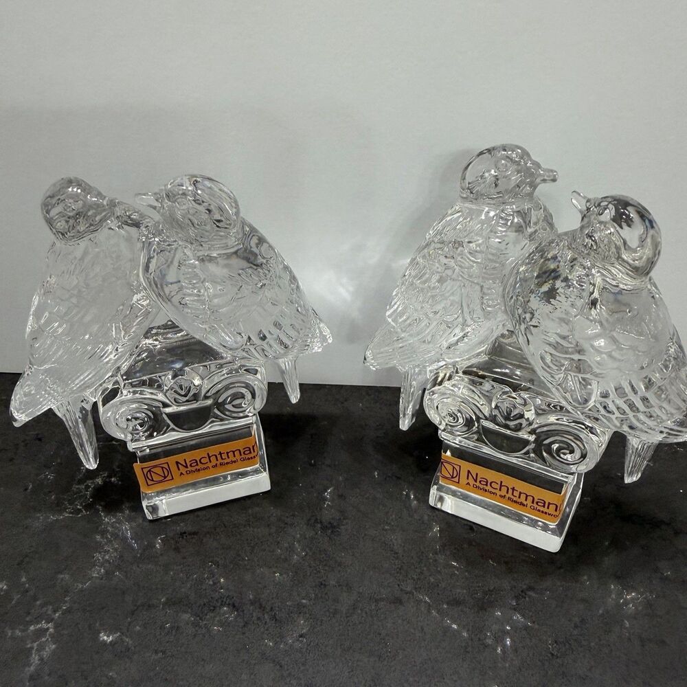 Vintage Nachtmann Crystal Lovebirds Figurines Pair Glass Germany Original Labels